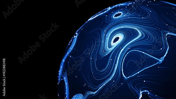 Fototapeta Abstract 3d sphere with interconnected lines and nodes, symbolizing a  big data futuristic digital network .Digital  Artificial Intelligence  background with particles. 3D wireframe geometric sphere.