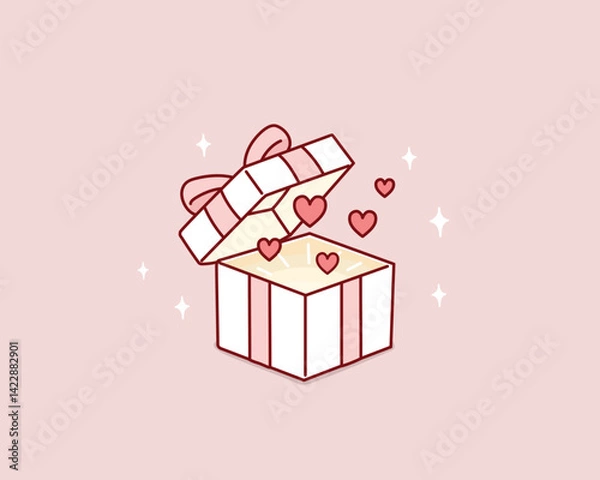 Fototapeta Open gift box with hearts. Vector illustration for Valentine's Day and romantic concept. Hand drawn style vector design illustrations.