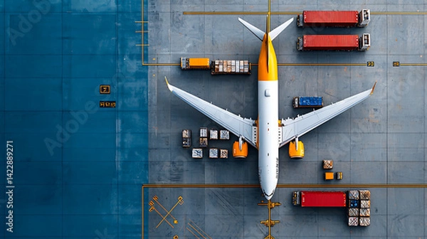 Obraz Aircraft loading operation at airport cargo terminal aerial view industrial scene efficient logistics management