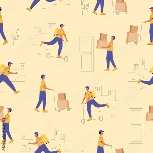 Obraz Seamless pattern with delivery service couriers