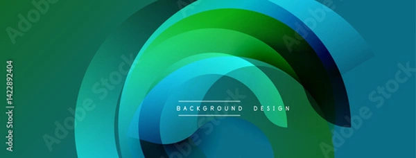 Fototapeta Abstract background features overlapping curved layers. Gradient shades transition from deep teal to vibrant green. Modern design evokes fluidity, depth, visual harmony.