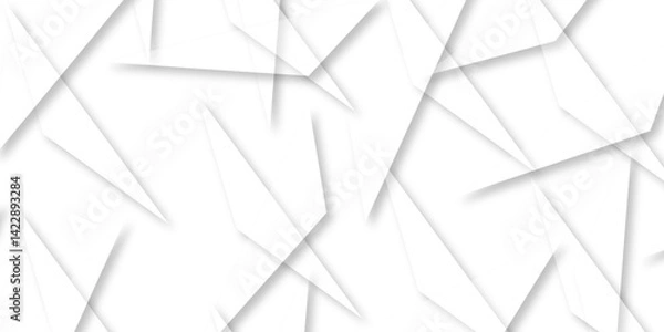 Fototapeta Abstract background with liens and triangles shape on white background. White and grey geometric overlapping rectangle pattern Geometric background soft shadows as patten ..White polygon textured .
