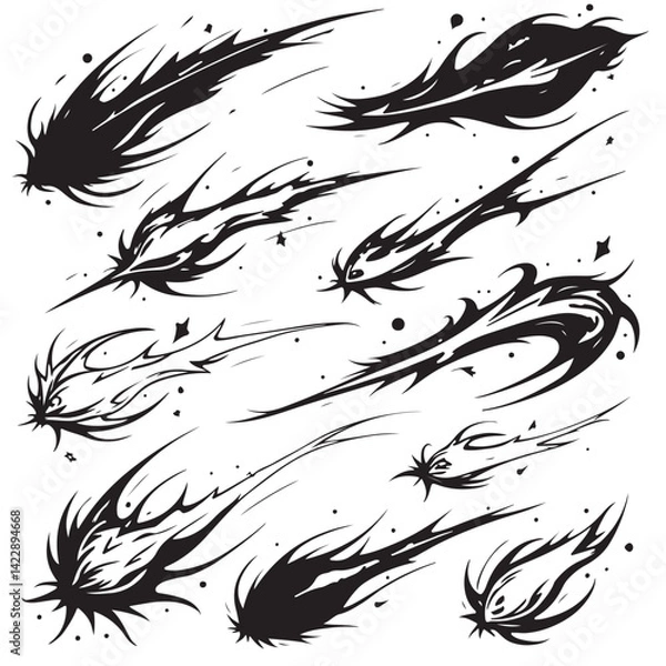 Fototapeta Transparent PNG available
line movement element vector set, comic speed lines, motion lines, dynamic effect, manga action elements, swoosh, burst, swirl, impact stroke, motion streaks, anime style, ex