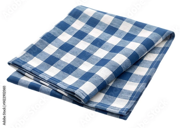 Obraz Transparent PNG available
Blue and white checkered napkin or tablecloth with soft folds and creases, casual fabric texture ideal for kitchen, dining, or picnic settings, isolated on transparent backgr