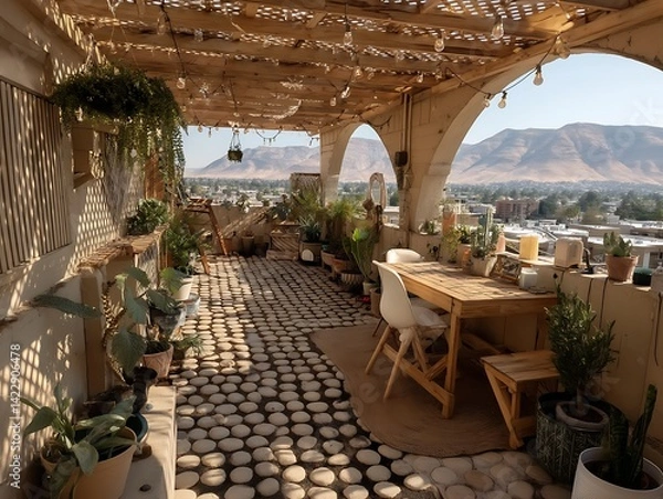 Fototapeta Rooftop Patio with Mountain View