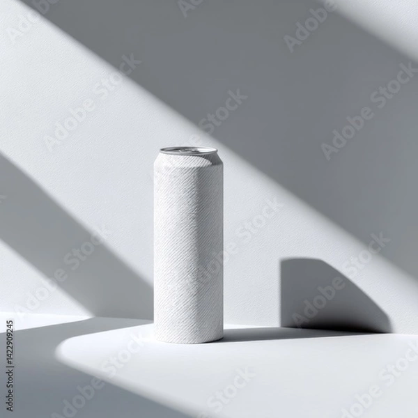 Fototapeta Minimalist White Can Mockup with Sunlight and Shadows