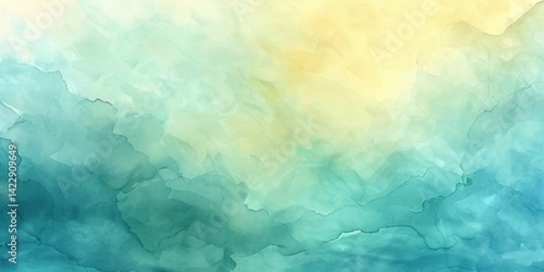 Fototapeta Abstract Watercolor Background with Turquoise and Yellow Hues