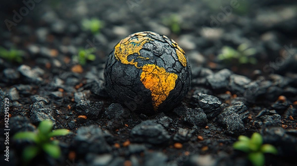 Fototapeta Shattered earth symbolizes global chaos and conflict representing a fractured world order instability climate crisis geopolitical tension and the urgent need for unity and global cooperation

