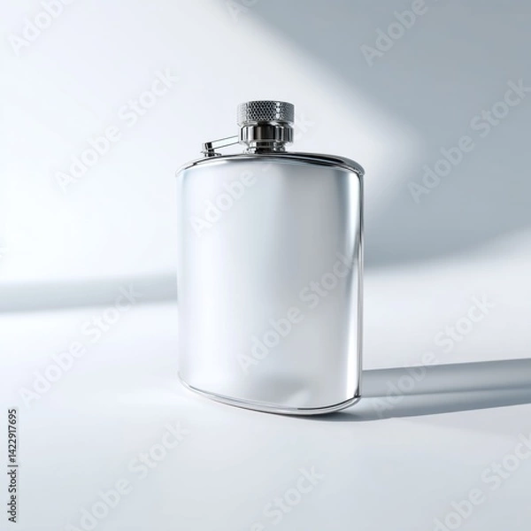 Fototapeta Polished Stainless Steel Hip Flask in Stark White Studio