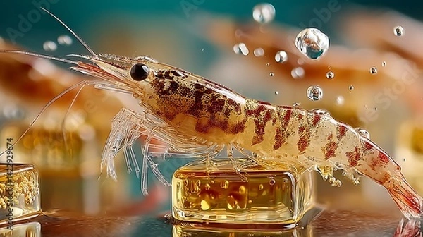 Fototapeta Shrimp on Amber Cubes