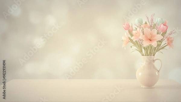 Fototapeta A softly rendered abstract table background, produced through artificial intelligence