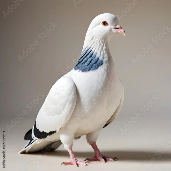 Obraz White jacobin pigeon standing alone against a clear background