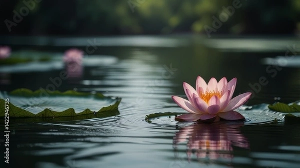 Fototapeta pink water lily in the pound 