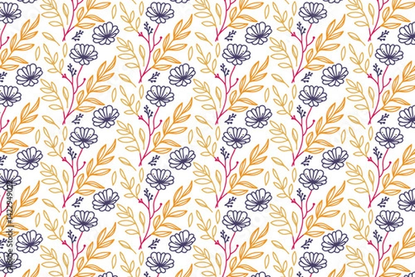 Fototapeta seamless line floral pattern designed with botanical accuracy for wrapping paper stylish fabric prints and apparel textiles


