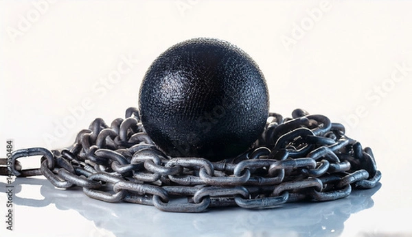 Obraz Black ball sitting on a chain.