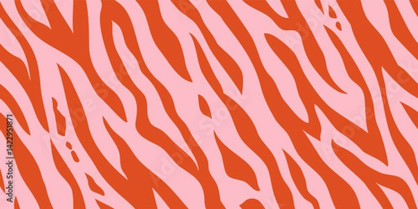 Obraz Seamless pattern with red, pink tiger stripes. Abstract animal print.