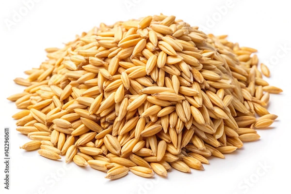 Fototapeta Raw Oat Grains Scattered on a White Background