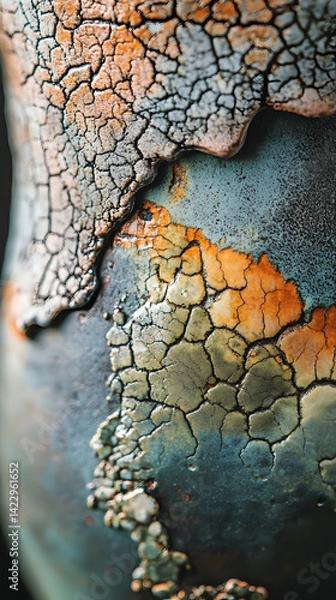 Obraz Close-up of textured ceramic pottery with intricate crack patterns and natural glaze
