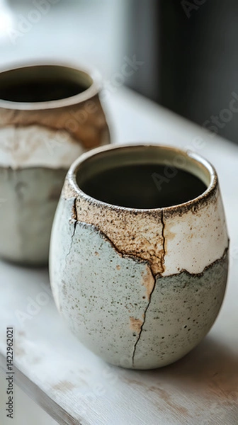 Obraz Handcrafted ceramic pottery with intricate texture and crack glaze design