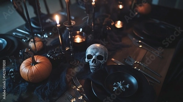 Obraz Eerie Elegance, A Halloween Table Setting for a Spooky Celebration