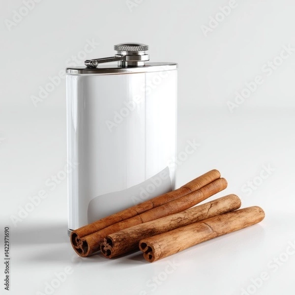 Obraz Hip Flask and Cinnamon Sticks: Aromatic Still Life