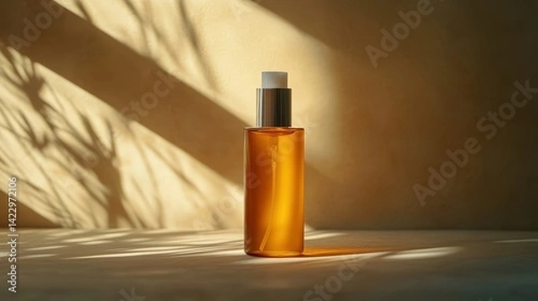 Fototapeta A close-up of a sleek, modern sunscreen bottle with a matte finish, illuminated with soft, natural light to showcase its luxurious design and simplicity