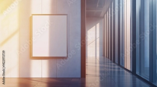 Obraz Modern Interior with Blank Frame and Sunlit Corridor for Mockup Display