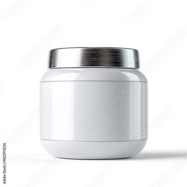 Obraz Clean White Jar Mockup with Silver Lid on White Background