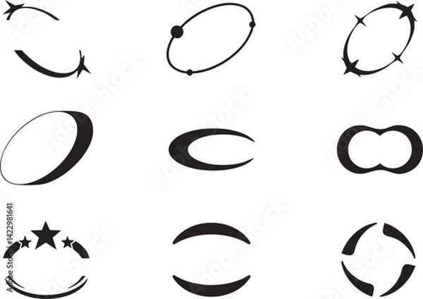 Obraz Abstract Black Shapes Design Elements Set Graphic Design Ornamental Swirls Curves Arrows Stars