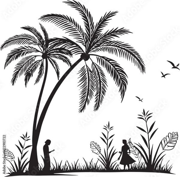 Fototapeta Palmyra Palm tree silhouette vector illustration