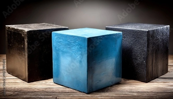 Fototapeta Three Cubes on Wooden Table