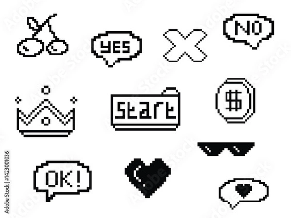 Obraz Various Pixelated Shapes 8 bit elements Bundle Set