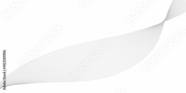 Fototapeta  vector illustration of smooth, parallel curved lines forming an abstract wave pattern. The lines should be evenly spaced, thin, and grey in color, placed on a white background. The curves sh