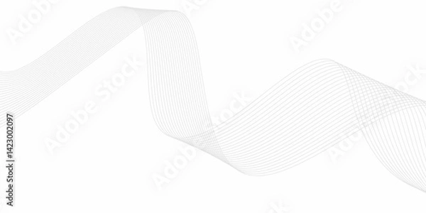 Fototapeta  vector illustration of smooth, parallel curved lines forming an abstract wave pattern. The lines should be evenly spaced, thin, and grey in color, placed on a white background. The curves sh