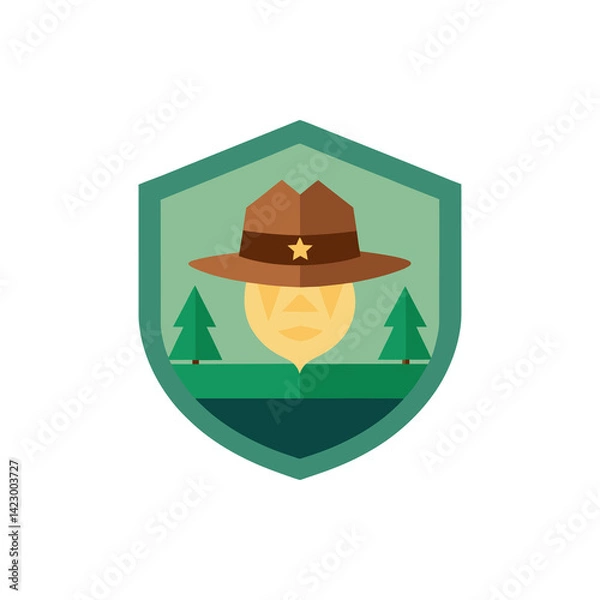 Fototapeta Forest Ranger Official Badge Design on Transparent Background