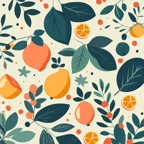 Fototapeta Seamless pattern with lemons fruits and leaves