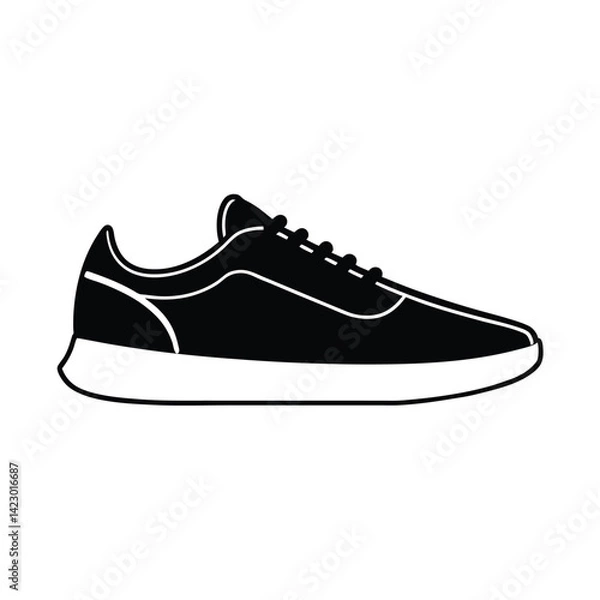 Fototapeta Sneaker icon, Sneaker solid black silhouette vector art on a white background
