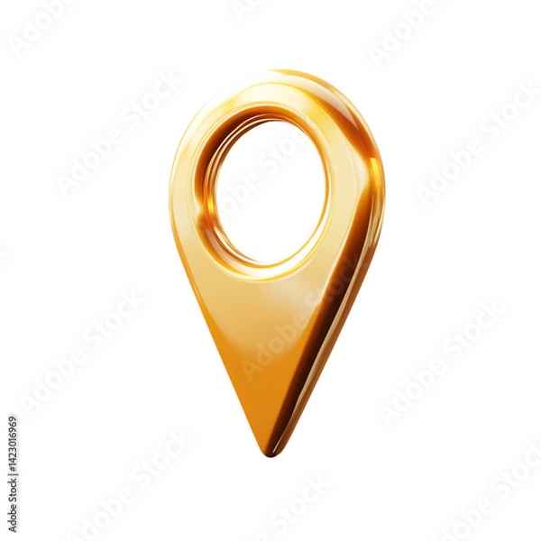 Obraz Golden 3D Location Pin Icon on Transparent Background, PNG