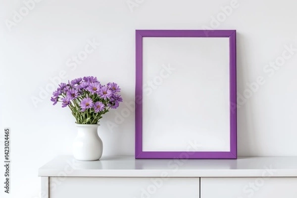 Fototapeta Minimalistic modern blank mockup with simple wooden frame in a room in Provence style, AI generated