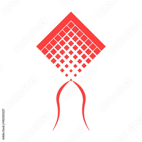 Fototapeta Kite logo design with red diamond mosaic shape, stylized tail, and pixel-like pattern on white background, symbolizing lightness, tradition, freedom, and digital transformation.