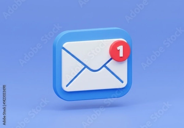 Fototapeta A stylized notification icon with an envelope and a red circle indicating one new message received