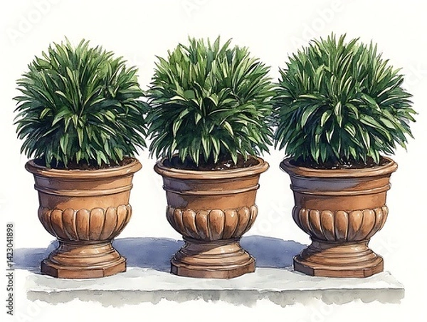 Obraz Three potted plants on a ledge