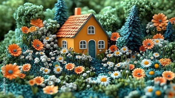 Obraz Tiny House in Floral Meadow