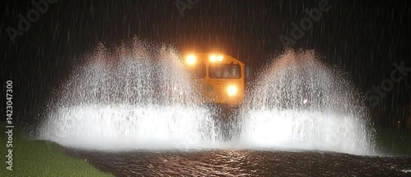 Obraz Train in Flood Waters at Night