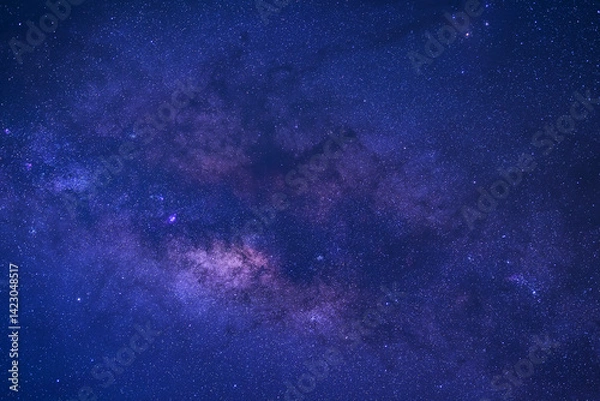 Fototapeta Night blue sky space background, Starry universe in dark blue sky, Milky way galaxy with stardust field in deep universe