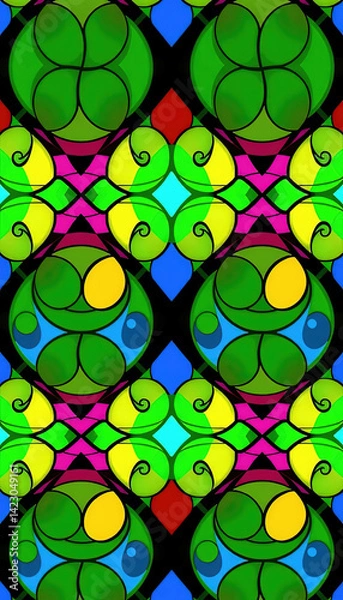 Fototapeta Colorful Abstract Geometric Pattern – Background Design: A vibrant, geometric pattern featuring abstract shapes in green, blue, pink, and yellow tones.