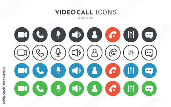 Fototapeta Videocall Icon. Collection of internet conversation buttons. Video chat concept. Big set for your program. Vector illustration isolated on white background.