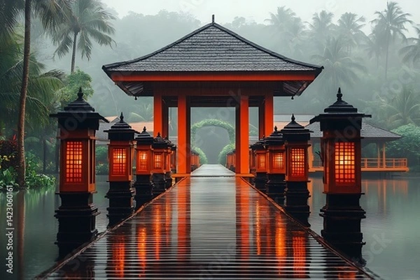 Obraz Tropical Pavilion Path in Rain