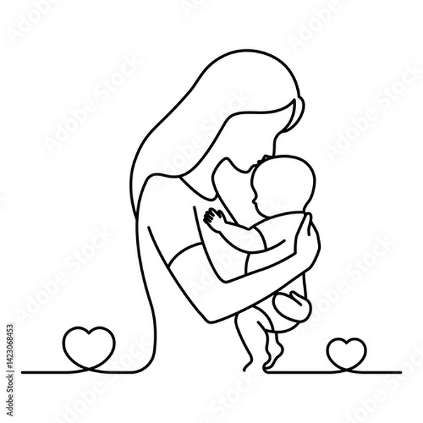 Obraz Vector illustration of mother with her baby on transparent background
