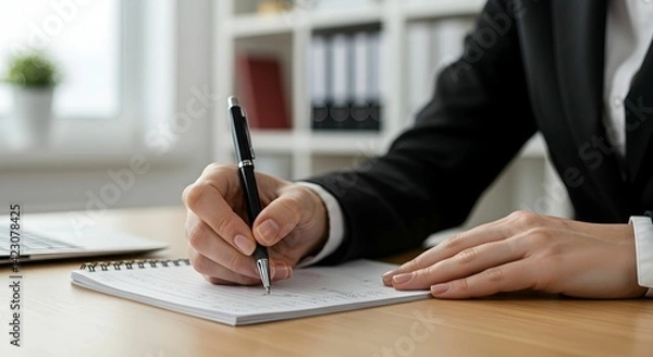 Obraz Reviewing financial or business documents. A stack of paperwork lies on the table